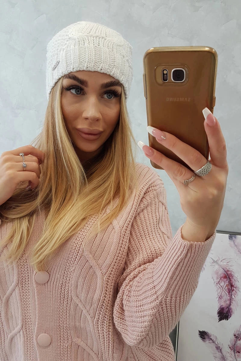 Čapica s fleece Karolina K243 biely univerzálne