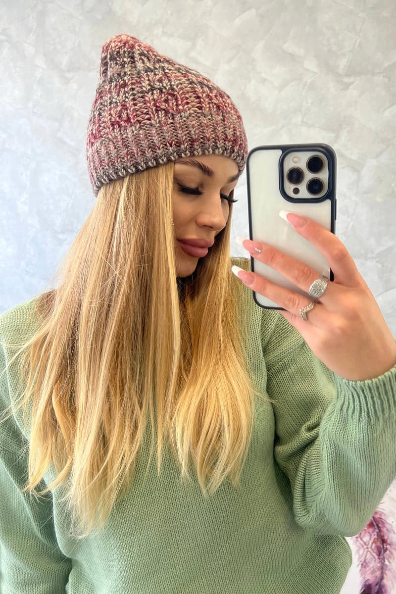 Čapica s fleece Melisa K241 bordová+béžová univerzálne