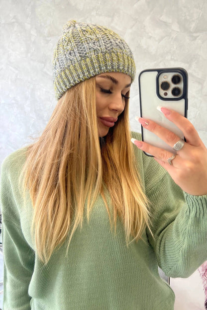 Čapica s fleece Melisa K241 šedá+olivová univerzálne