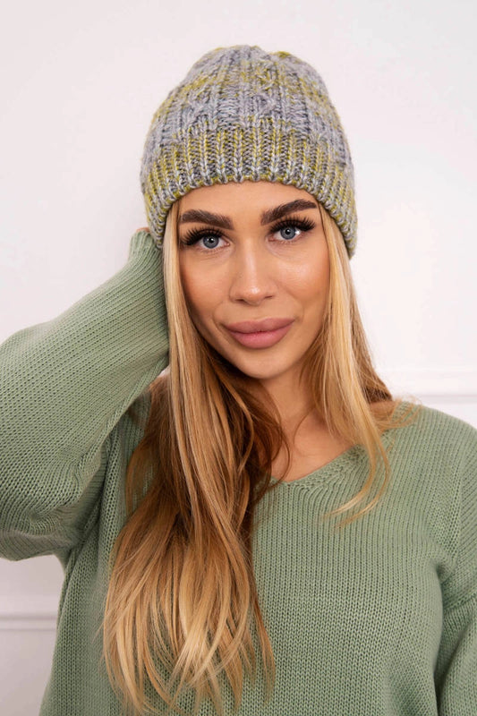 Čapica s fleece Melisa K241 šedá+olivová univerzálne