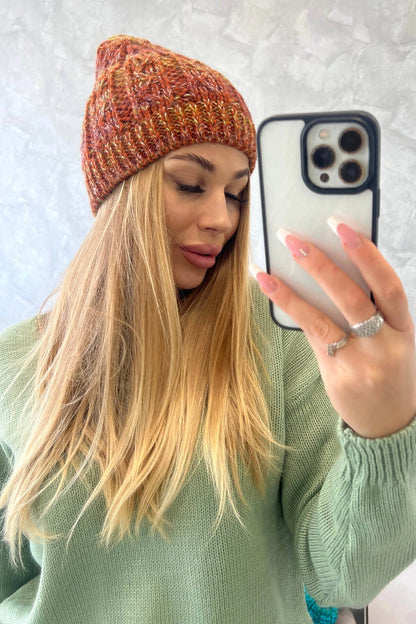 Čapica s fleece Melisa K241 ruda+olivová+tmavo ružová univerzálne