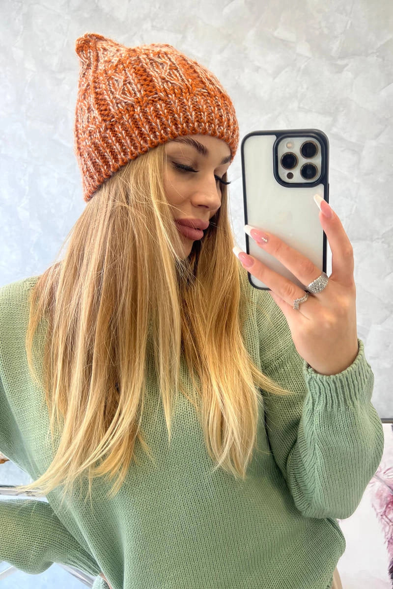 Čapica s fleece Melisa K241 oranžová+šedá univerzálne
