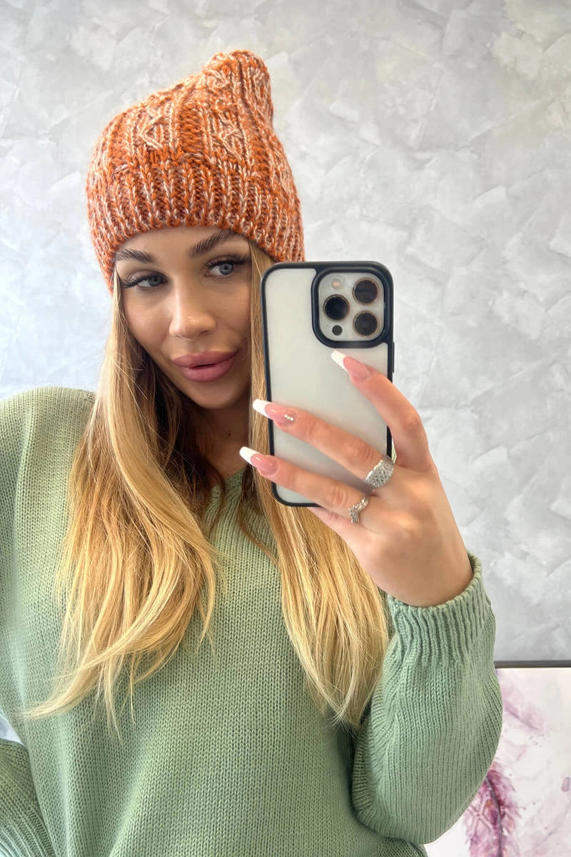 Čapica s fleece Melisa K241 oranžová+šedá univerzálne