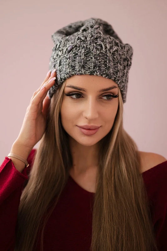 Čapica s fleece Roksana K209 šedá + fialová univerzálne