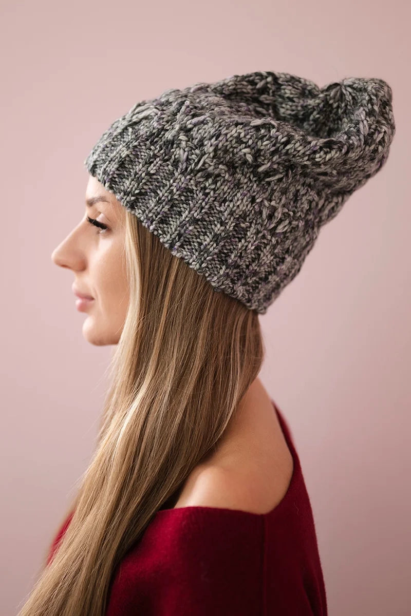 Čapica s fleece Roksana K209 šedá + fialová univerzálne