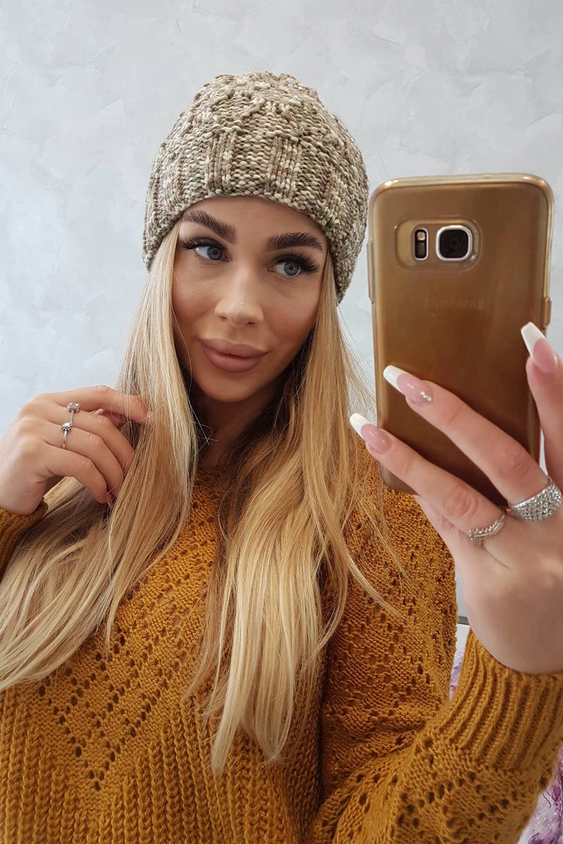 Čiapka s otočením nahor Eliza K205 cappuccino + svetlé khaki univerzálne
