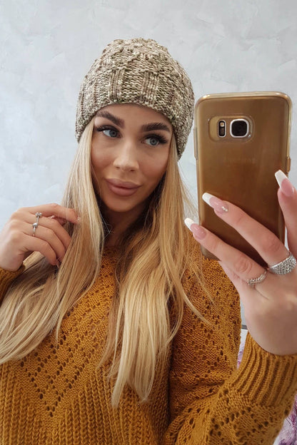 Čiapka s otočením nahor Eliza K205 cappuccino + svetlé khaki univerzálne