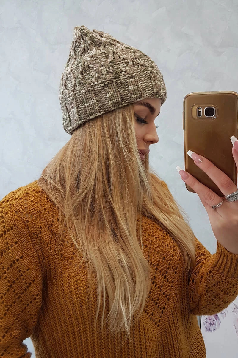 Čiapka s otočením nahor Eliza K205 cappuccino + svetlé khaki univerzálne