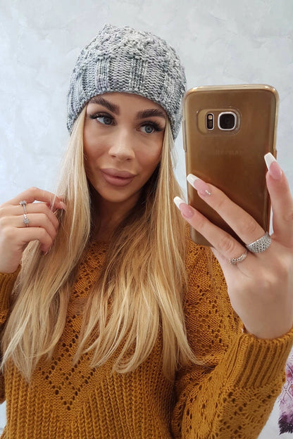 Čiapka s otočením nahor Eliza K205 šedá + fialová + ecru univerzálne