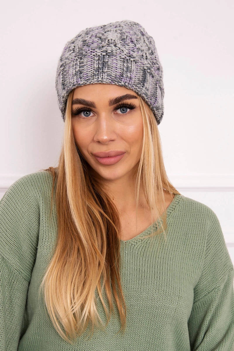 Čiapka s otočením nahor Eliza K205 šedá + fialová univerzálne