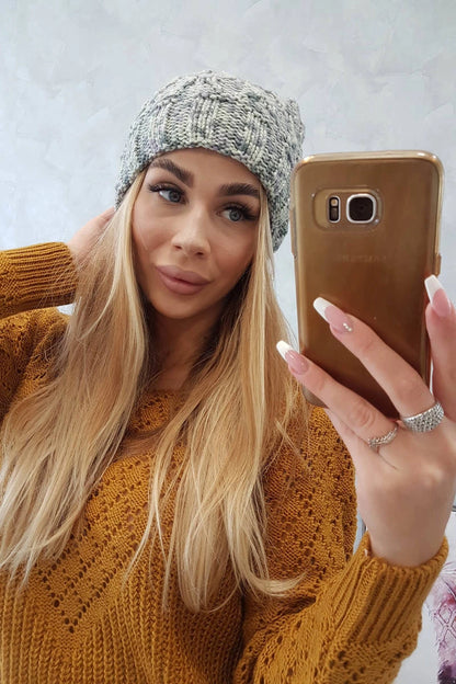 Čiapka s otočením nahor Eliza K205 šedá + fialová univerzálne