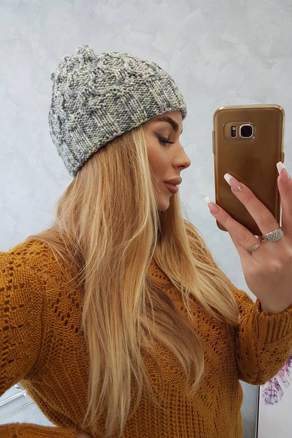 Čiapka s otočením nahor Eliza K205 šedá + fialová univerzálne