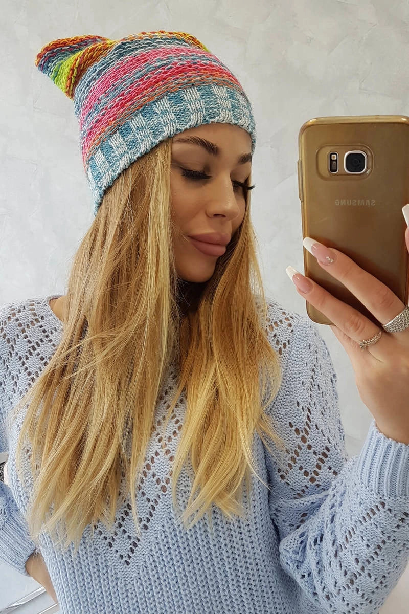 Čapica s fleece Krystyna K207 zelená neónová + modrá univerzálne