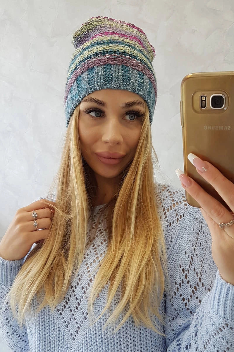 Čapica s fleece Krystyna K207 fuchsiová + modrá univerzálne