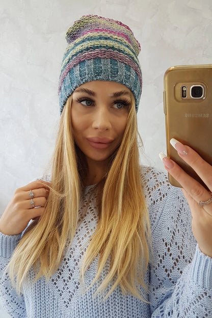 Čapica s fleece Krystyna K207 fuchsiová + modrá univerzálne