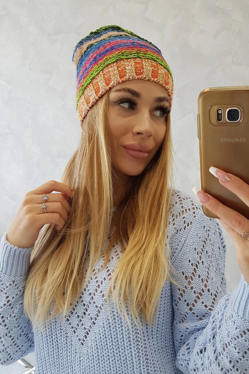 Čapica s fleece Krystyna K207 nevädza + pomaranč univerzálne