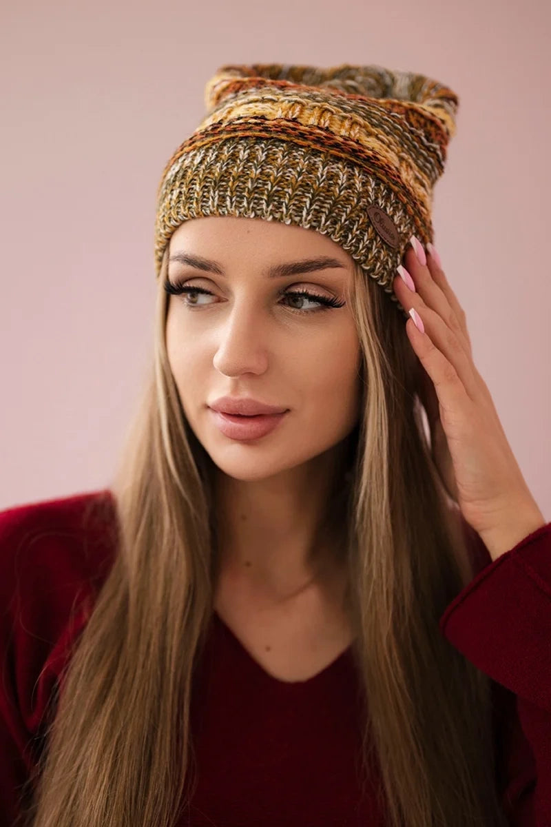 Čapica s fleece Patrycja K254 horčica + hnedá univerzálne