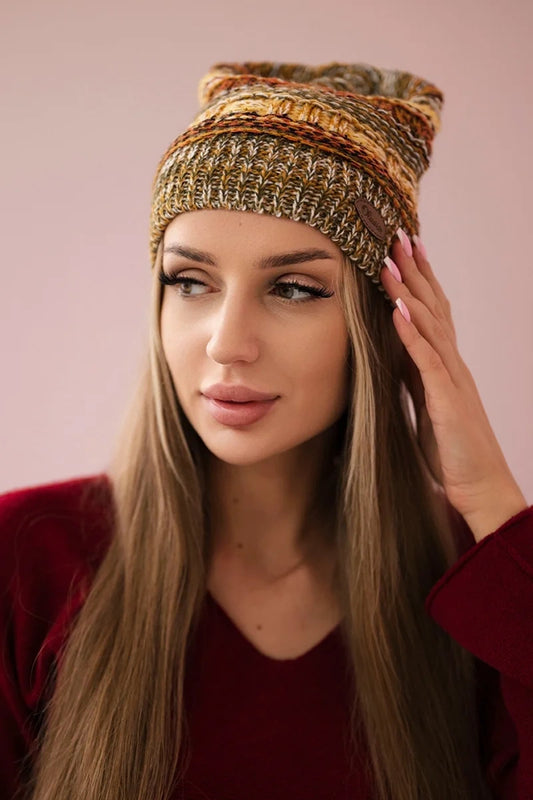 Čapica s fleece Patrycja K254 horčica + hnedá univerzálne