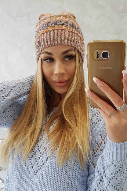 Čapica s fleece Patrycja K254 ružová + cappuccino univerzálne