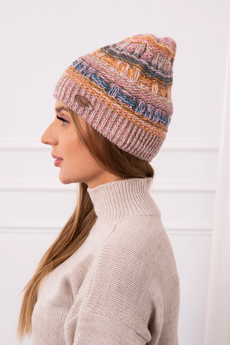 Čapica s fleece Patrycja K254 ružová + cappuccino univerzálne