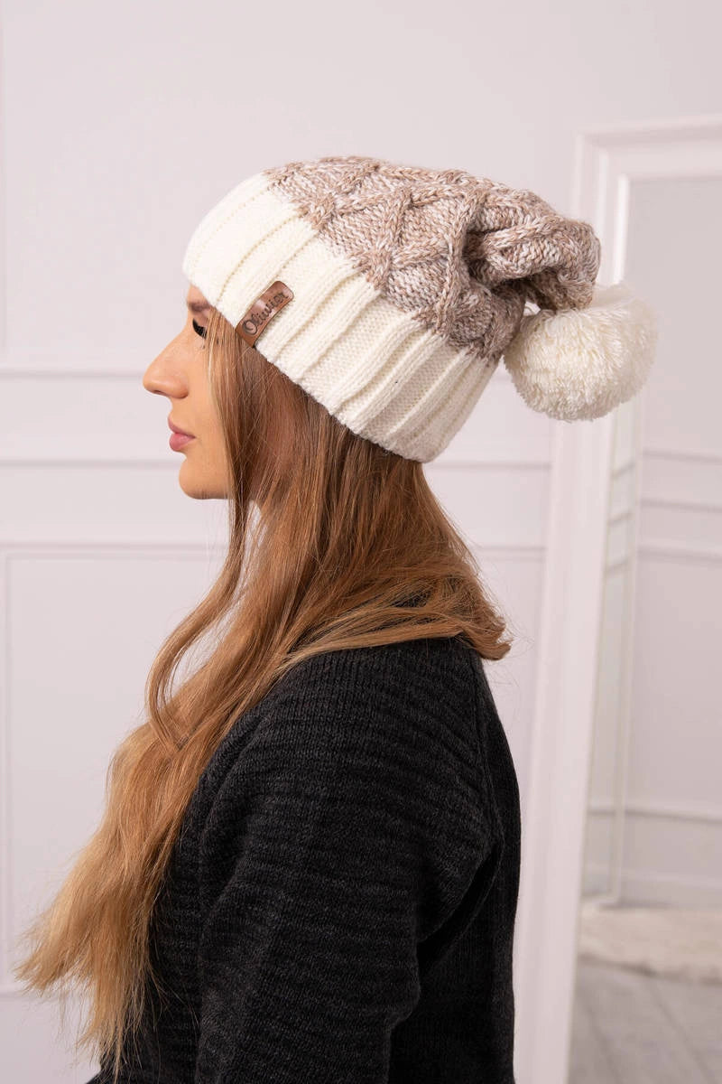 Čapica s fleece Milano K203 tmavo béžová melanž + ecru univerzálne