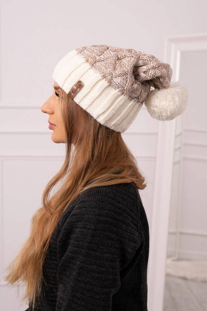 Čapica s fleece Milano K203 tmavo béžová melanž + ecru univerzálne