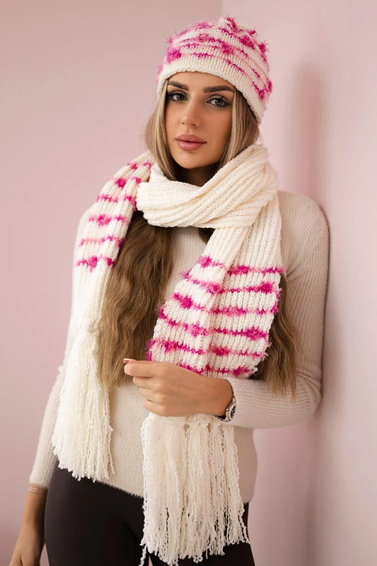 Dámsky set so šatkou Anika K304 ecru + fuchsia univerzálne