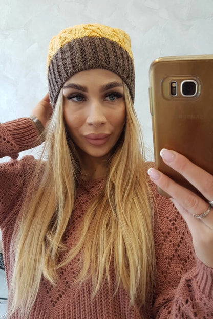 Čapica s fleece Bibiana K264 mocca + žltá univerzálne