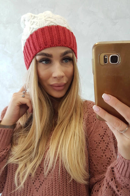 Čapica s fleece Bibiana K264 bordová + ecru univerzálne