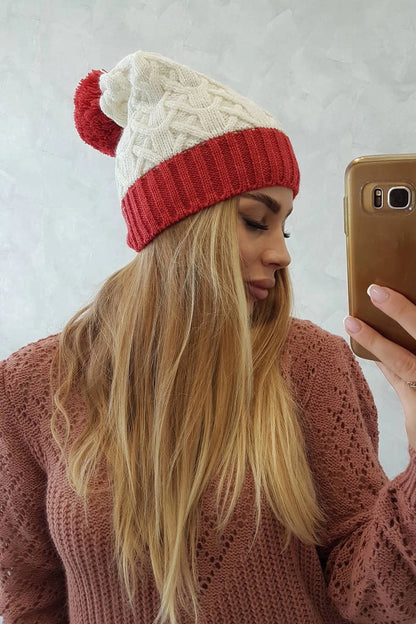 Čapica s fleece Bibiana K264 bordová + ecru univerzálne
