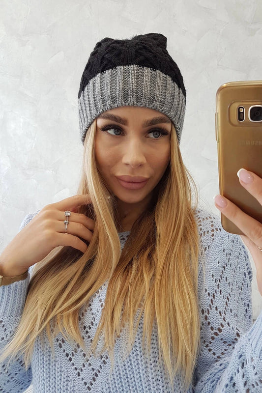 Čapica s fleece Bibiana K264 tmavo šedá + čierna univerzálne
