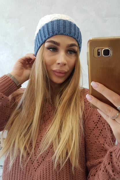 Čapica s fleece Bibiana K264 džínsy + biela univerzálne