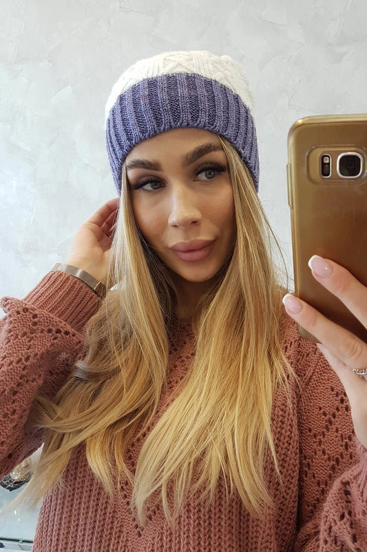 Čapica s fleece Bibiana K264 fialová + biela univerzálne
