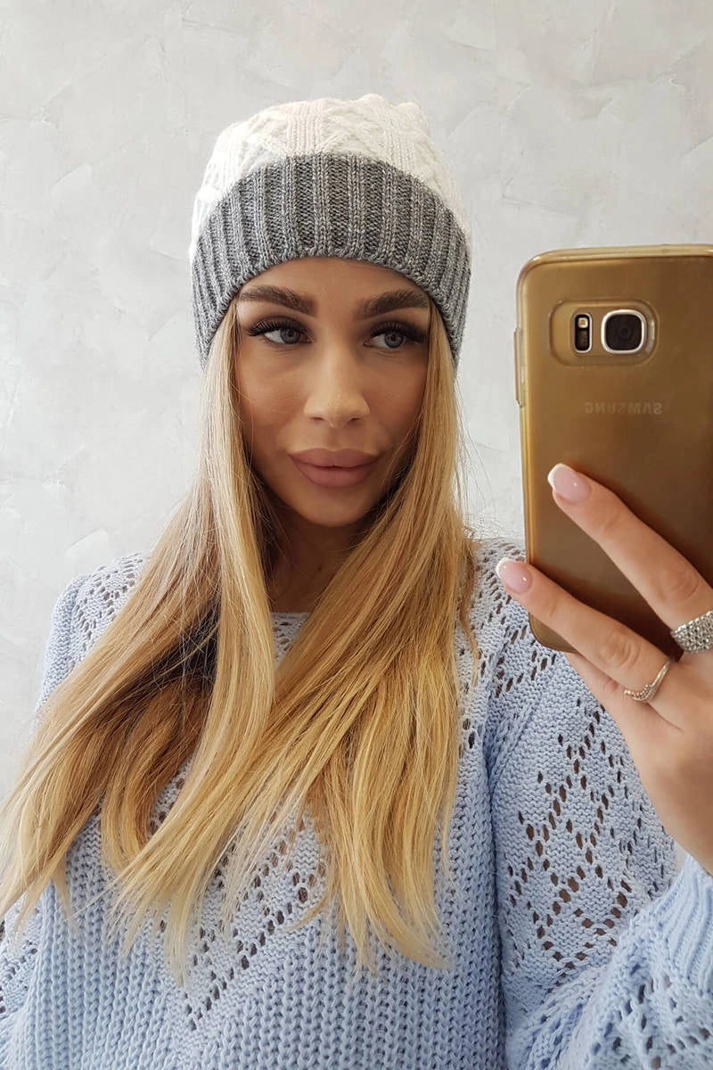 Čapica s fleece Bibiana K264 tmavo šedá + biela univerzálne