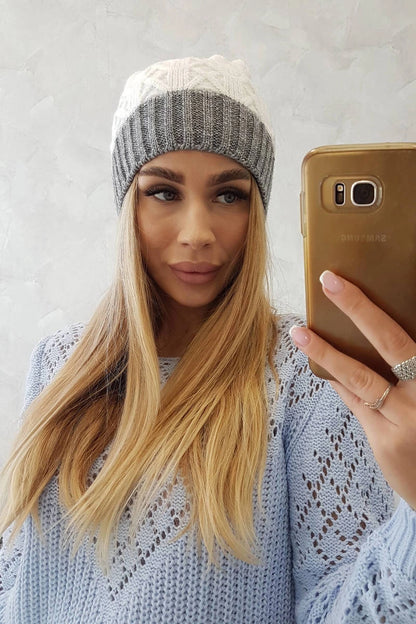 Čapica s fleece Bibiana K264 tmavo šedá + biela univerzálne
