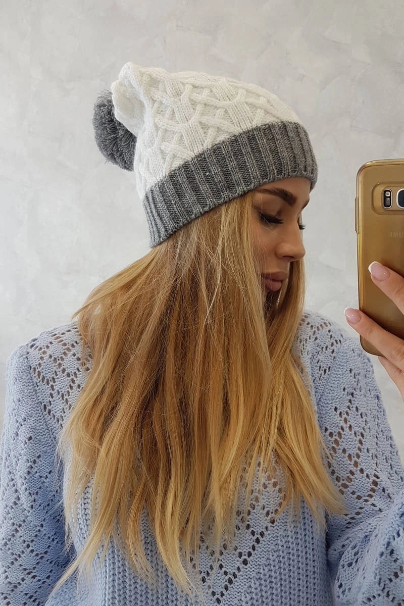 Čapica s fleece Bibiana K264 tmavo šedá + biela univerzálne