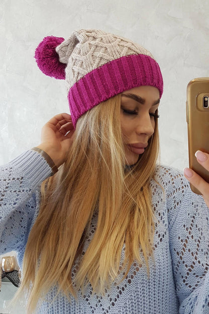Čapica s fleece Bibiana K264 svetlo fialová + svetlo béžová univerzálne