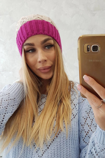 Čapica s fleece Bibiana K264 svetlo fialová + svetlo béžová univerzálne
