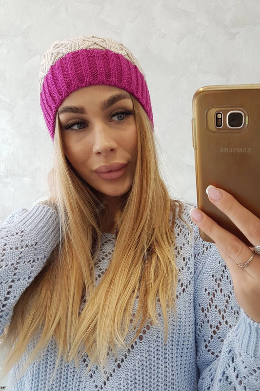 Čapica s fleece Bibiana K264 svetlo fialová + svetlo béžová univerzálne