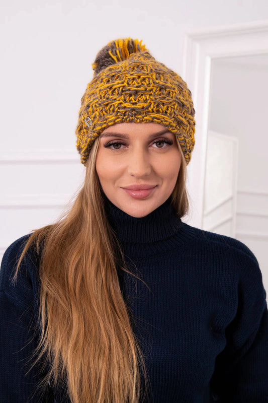 Čapica s fleece Fiona K275 horčica + cappuccino univerzálne