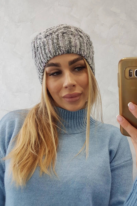 Čapica s fleece Adela K282 svetlo šedá + fialová univerzálne