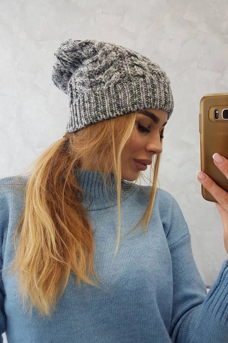 Čapica s fleece Adela K282 svetlo šedá + fialová univerzálne