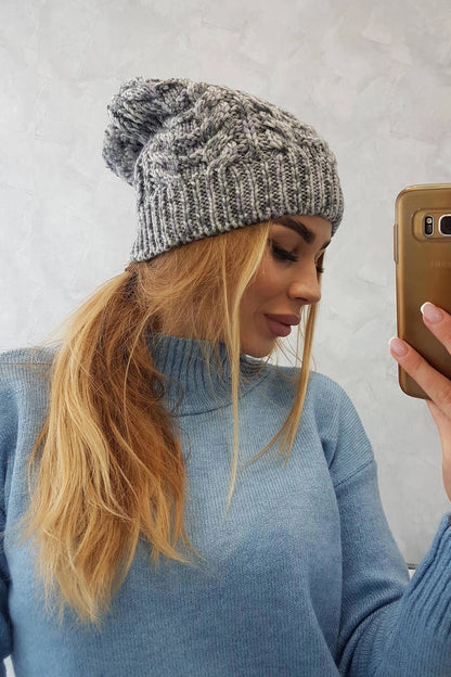Čapica s fleece Adela K282 svetlo šedá + fialová univerzálne