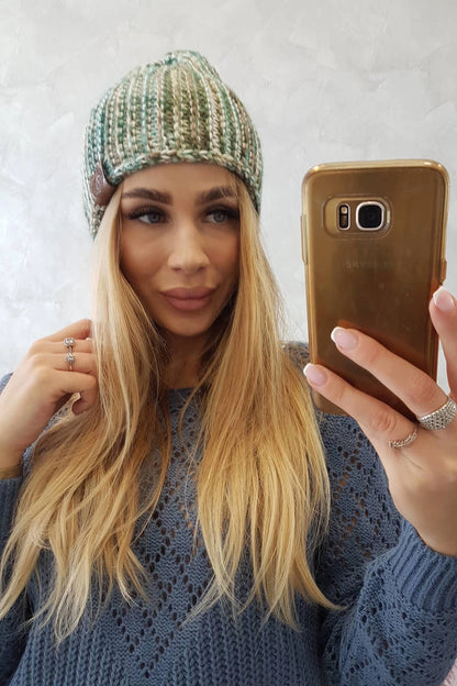 Čapica s fleece Zoja K306 ecru + zelená univerzálne