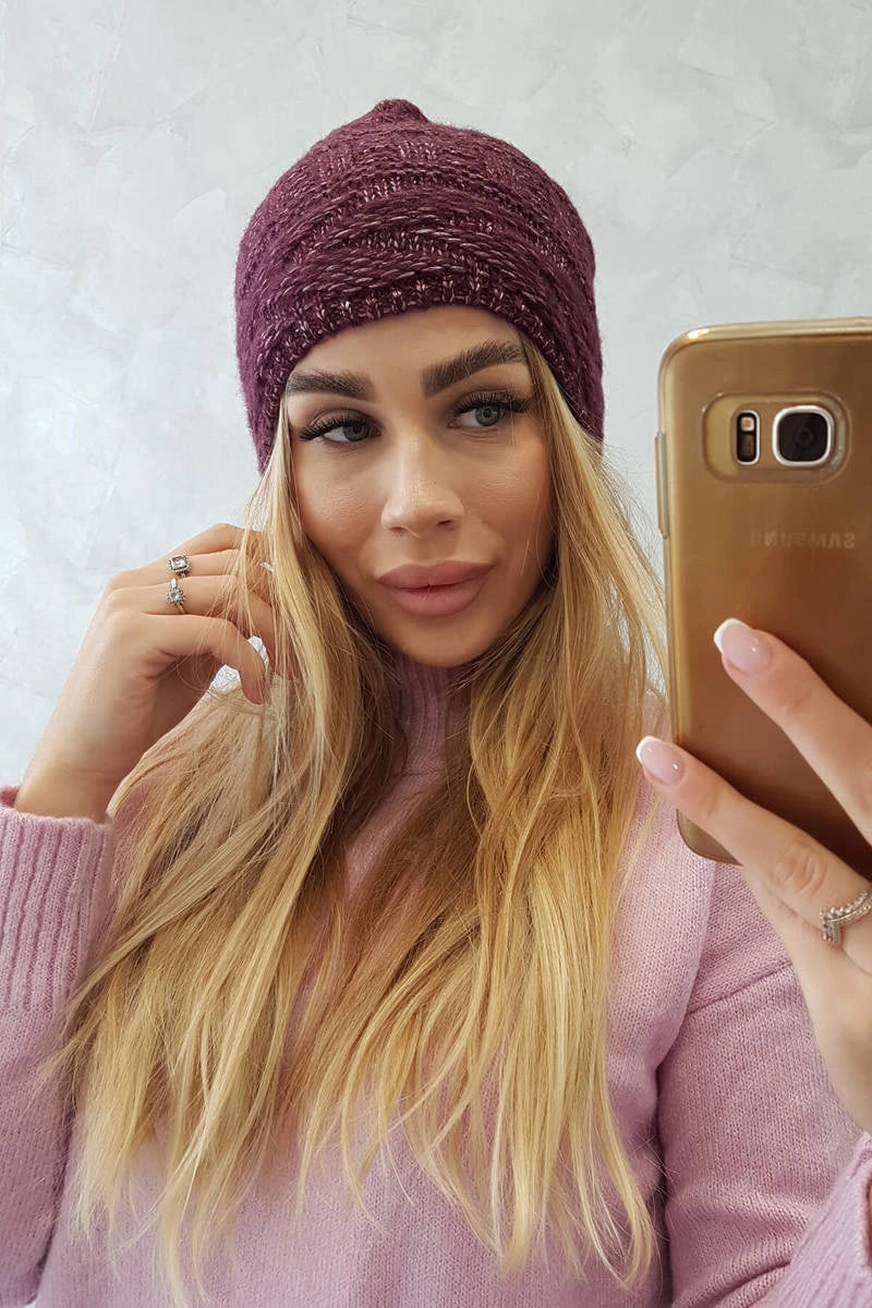 Čapica s fleece Edyta K298 tmavo fialová univerzálne
