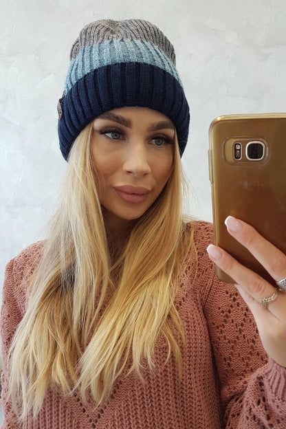 Čapica s fleece Bojana K265 námornícka modrá+riflovina+tmavošedá univerzálne