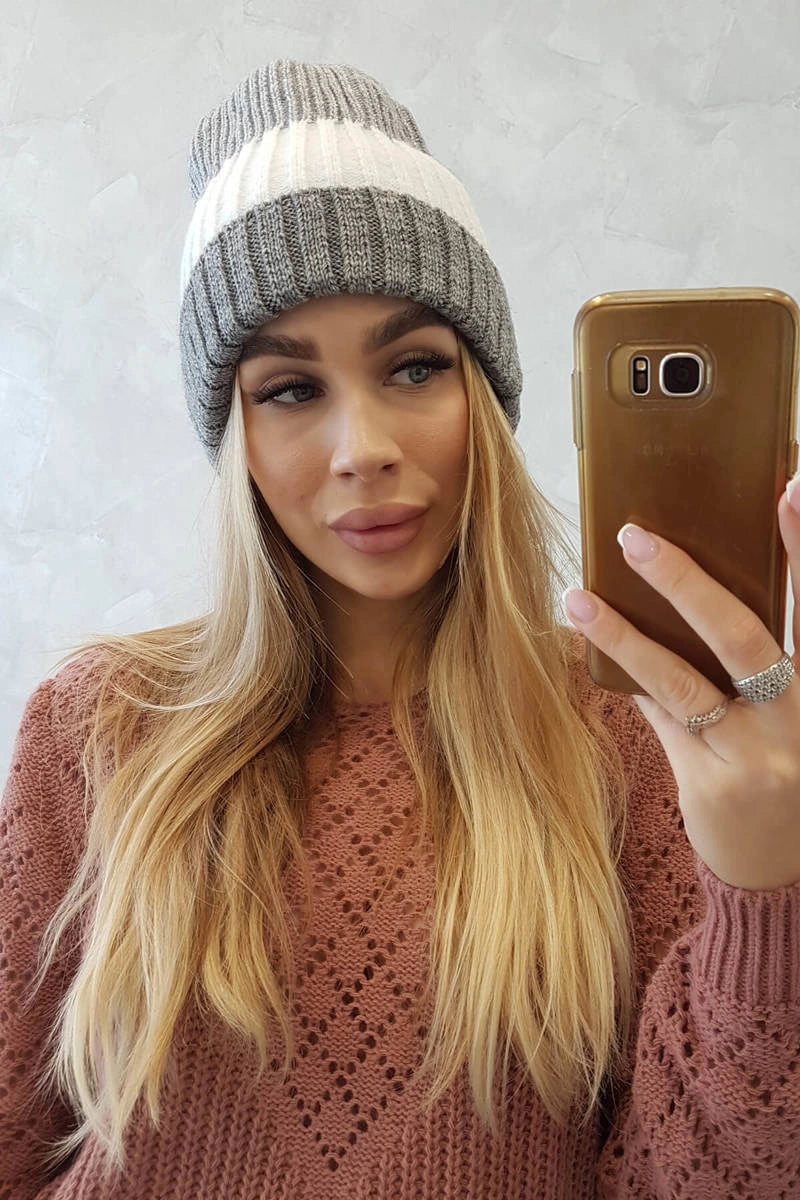 Čapica s fleece Bojana K265 šedá+biela univerzálne