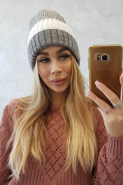 Čapica s fleece Bojana K265 šedá+biela univerzálne