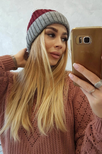 Čapica s fleece Bojana K265 tmavosivá+bordová+svetlosivá univerzálne