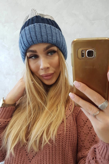 Čapica s fleece Bojana K265 džínsy+námornícka modrá+svetlosivá univerzálne